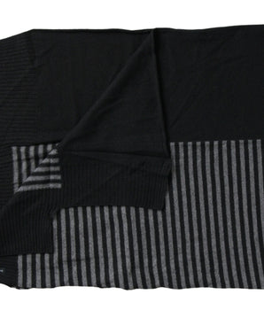 Dolce & Gabbana Black Gray Stripe Wool Neck Wrap Shawl Scarf