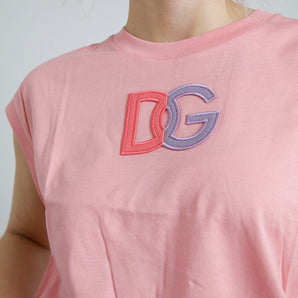 Dolce &amp; Gabbana Elegante camiseta sin mangas de algodón rosa con cuello redondo