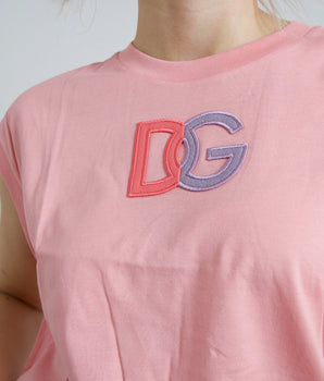 Dolce &amp; Gabbana Elegante camiseta sin mangas de algodón rosa con cuello redondo