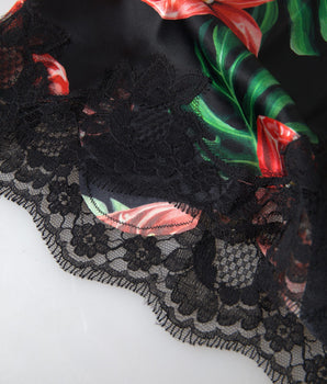 Dolce & Gabbana Black Anthurium Print Silk Camisole Top Underwear