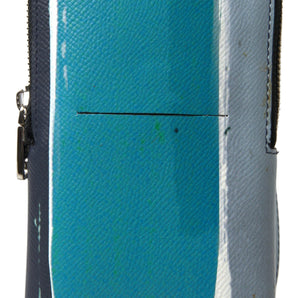 Dolce & Gabbana Elegant Leather Crossbody Phone Bag in Blue & White