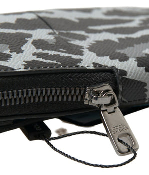 Dolce & Gabbana Gray Leopard Leather Men Purse Crossbody Sling Phone Bag