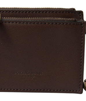 Dolce & Gabbana Brown Leather Zip Logo Keyring Coin Purse Wallet