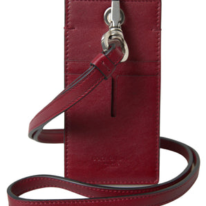 Dolce &amp; Gabbana Elegant Red Leather Cardholder with Lanyard