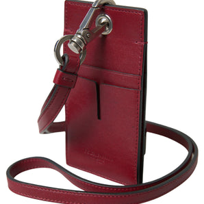 Dolce & Gabbana Elegant Red Leather Cardholder with Lanyard