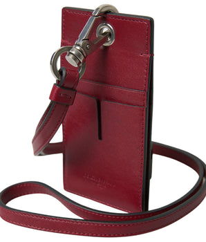 Dolce & Gabbana Red Leather Lanyard Logo Slim Card Holder Men Wallet
