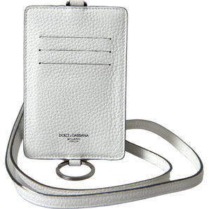 Dolce &amp; Gabbana Elegant White Leather Cardholder Lanyard