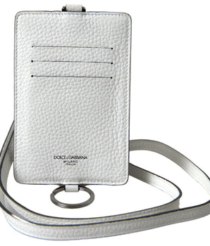 Dolce &amp; Gabbana White Leather Lanyard Logo Card Holder Men Wallet