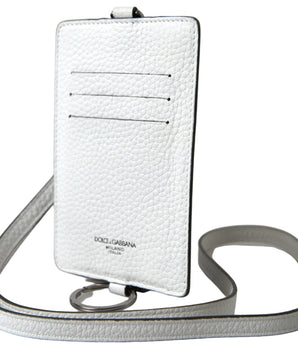 Dolce &amp; Gabbana White Leather Lanyard Logo Card Holder Men Wallet