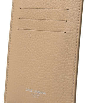 Dolce &amp; Gabbana Elegant Beige Leather Cardholder Wallet