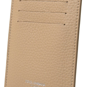 Dolce &amp; Gabbana Elegant Beige Leather Cardholder Wallet