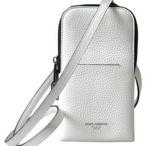 Dolce &amp; Gabbana Elegant White Leather Phone Crossbody Bag