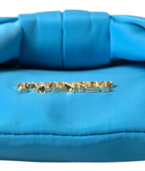 Twinset Blue Tafta Silk Large Bow Zipper Clutch Women Borse Logo Bag