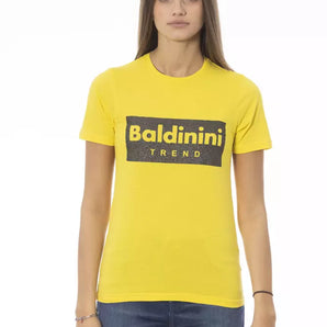 Camiseta amarilla con cuello redondo y estampado de diseñador Baldinini Trend Sunshine