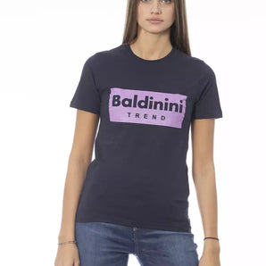 Baldinini Trend Chic Camiseta azul de algodón con cuello redondo