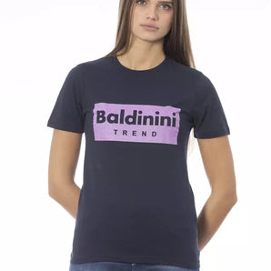 Baldinini Trend Chic Camiseta azul de algodón con cuello redondo