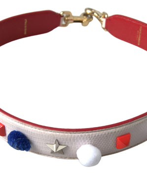 Dolce &amp; Gabbana White Leather Studded Bag Shoulder Strap
