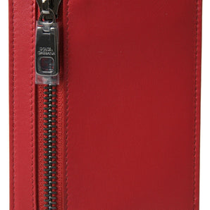 Dolce &amp; Gabbana Elegant Red Leather Lanyard Card Holder