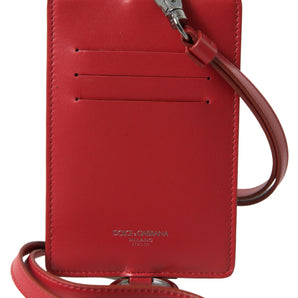 Dolce &amp; Gabbana Elegant Red Leather Lanyard Card Holder