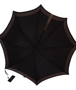 Dolce & Gabbana Brown Striped Leather Handle Collapsible Sartoria Umbrella