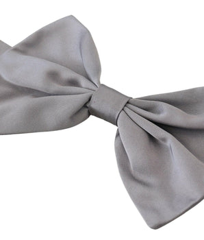 Dolce & Gabbana Bow Tie Men Silver Gray Silk Adjustable Neck Papillon