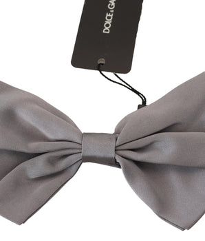 Dolce & Gabbana Bow Tie Men Silver Gray Silk Adjustable Neck Papillon