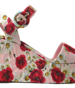 Dolce &amp; Gabbana Floral Ankle Strap Wedge Sandals