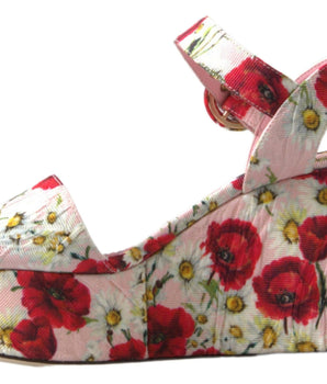 Dolce &amp; Gabbana Floral Ankle Strap Wedge Sandals