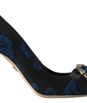 Dolce & Gabbana Blue Floral Ayers Crystal Pumps Shoes