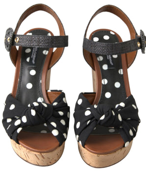 Dolce & Gabbana Black  Wedges Polka Dotted Ankle Strap Shoes Sandals