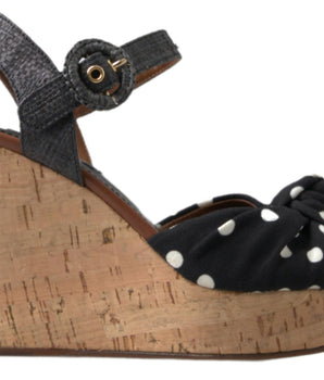 Dolce & Gabbana Black  Wedges Polka Dotted Ankle Strap Shoes Sandals