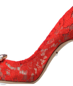 Dolce & Gabbana Red Taormina Lace Crystal Heels Pumps Shoes