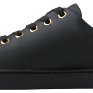 Dolce &amp; Gabbana Zapatillas clásicas de cuero negro dorado