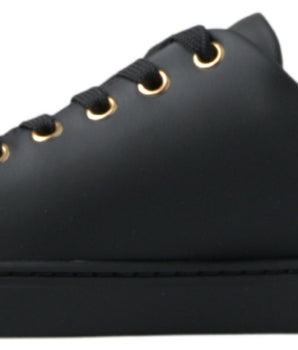 Dolce & Gabbana Black Gold Leather Classic Sneakers Shoes