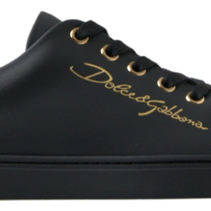 Dolce &amp; Gabbana Zapatillas clásicas de cuero negro dorado