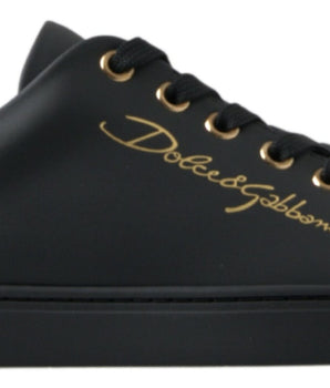 Dolce & Gabbana Black Gold Leather Classic Sneakers Shoes