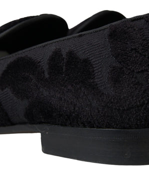 Dolce & Gabbana Black Brocade Loafers Formal Shoes