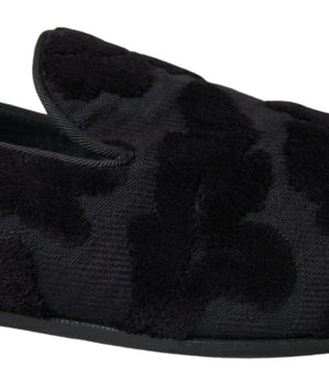 Dolce & Gabbana Black Brocade Loafers Formal Shoes