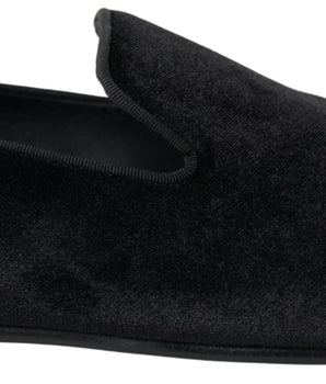 Dolce & Gabbana Black Velvet Loafers Formal Shoes
