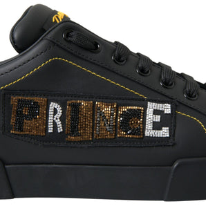 Dolce & Gabbana Elegant Portofino Leather Sneakers - Black Multicolor