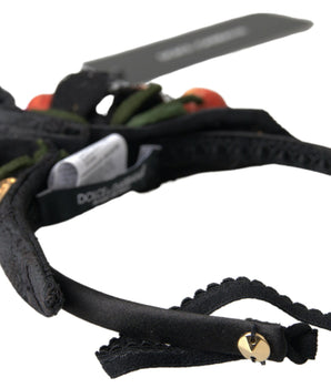 Dolce & Gabbana Black with multicolor Fig Fruit Crystal Tiara Diadem Headband