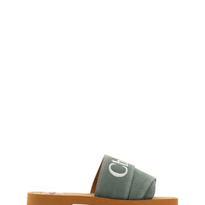 Chloé Elegant Forest Green Cotton Slides