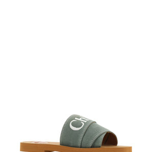 Chloé Elegant Forest Green Cotton Slides