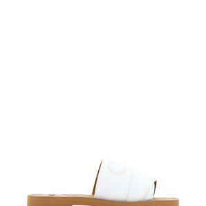 Chloé Elegant White Cotton Slide Sandals