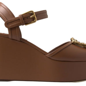 Dolce &amp; Gabbana Chic Brown Leather Ankle Strap Wedges