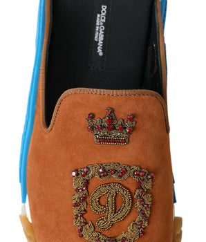 Dolce & Gabbana Brown Suede Crown Logo NS1 Slides Sandals
