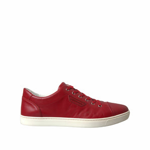 Dolce &amp; Gabbana Elegant Red Leather Low Top Sneakers