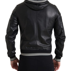 Dolce & Gabbana Elegant Black Leather Bomber Jacket