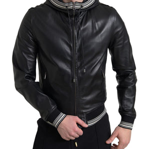 Dolce & Gabbana Elegant Black Leather Bomber Jacket