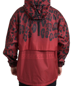 Dolce & Gabbana Red Leopard Hooded Rain Coat Jacket